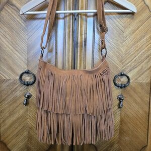 NOER Boho Chic Tan Fringe Crossbody Bag